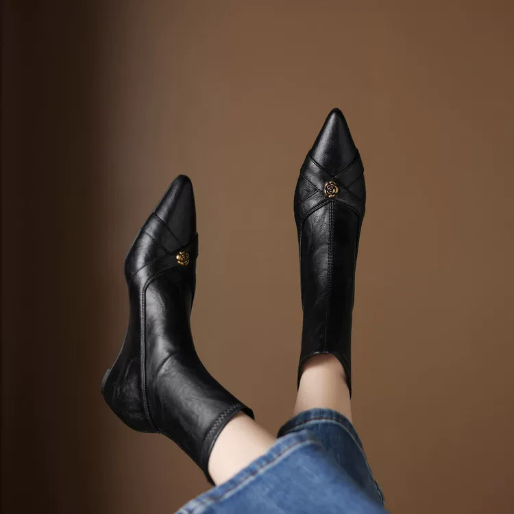 Women's Fall Winter Hidden Lift Pointed Toe Block Heel Slim-fit Zip Retro Martin Combat Boots Ankle for Office and Weekend Streetwear Everyday Wear Slimming