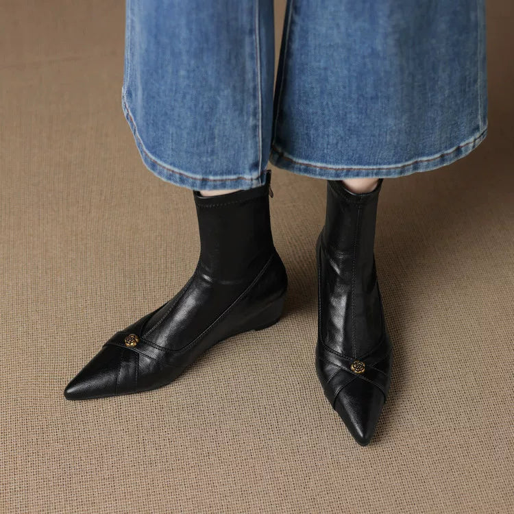 Women's Fall Winter Hidden Lift Pointed Toe Block Heel Slim-fit Zip Retro Martin Combat Boots Ankle for Office and Weekend Streetwear Everyday Wear Slimming