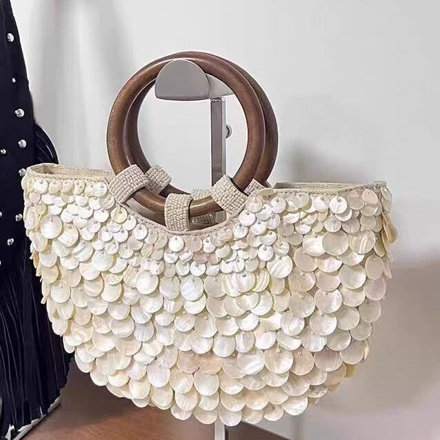 Women's Handcrafted Shell Spring Summer Handbag Shoulder Crossbody Purse for Work and Travel Office School Premium Everyday Date Night