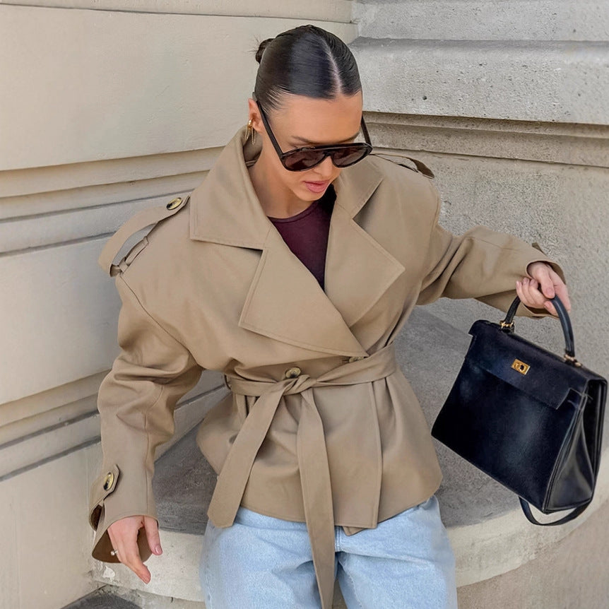 Women's Oversized Long Sleeve Lace-up Designer Elegant Workwear Casual Jacket Casual Coat