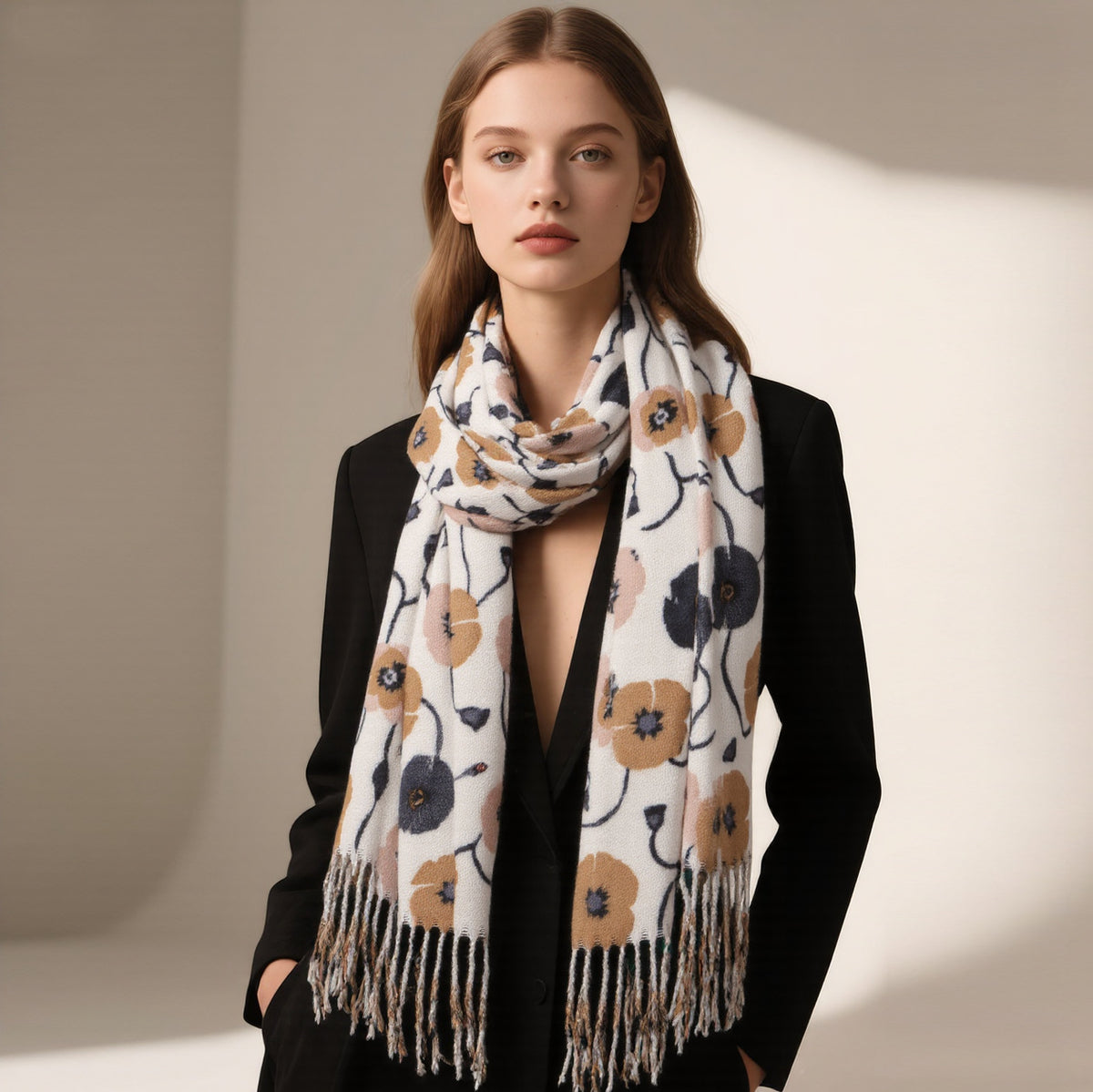 Women's Tassel Fall Winter Thickened Fleece-Lined Shawls Scarves Scarf Fashion Wrap