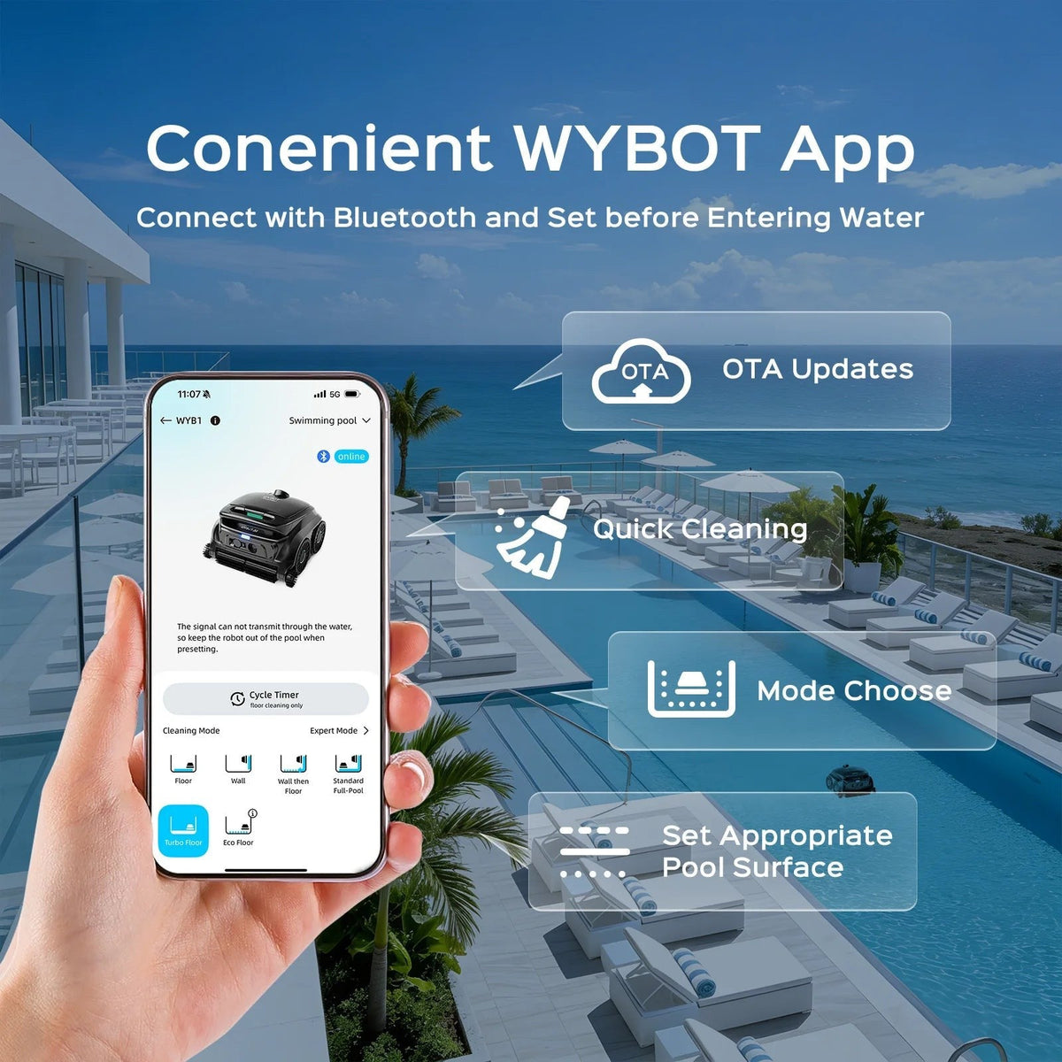 WYBOT B1 Robotic Pool Cleaner Black for Inground and Above Ground Home Swimming Pools