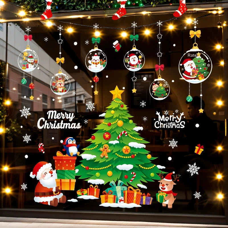 Christmas Static Cling Window Stickers, Removable Holiday Glass Decoration for Storefront and Home