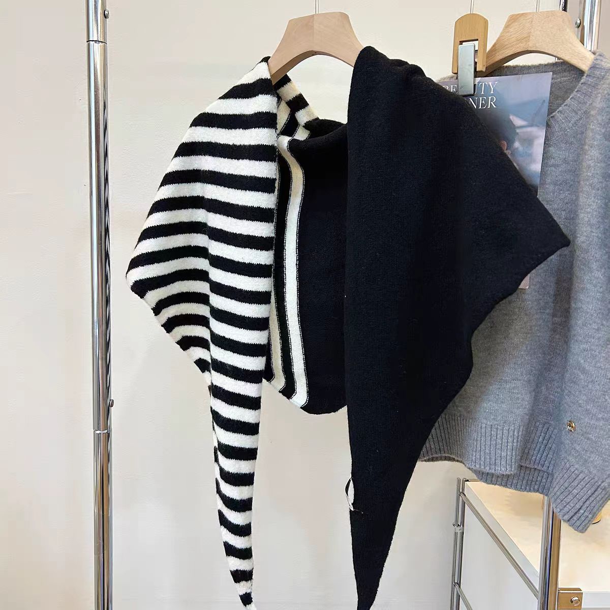 Women's Wool Fall Winter Knit Striped Fleece-Lined Color-Block Shawls Scarves Scarf