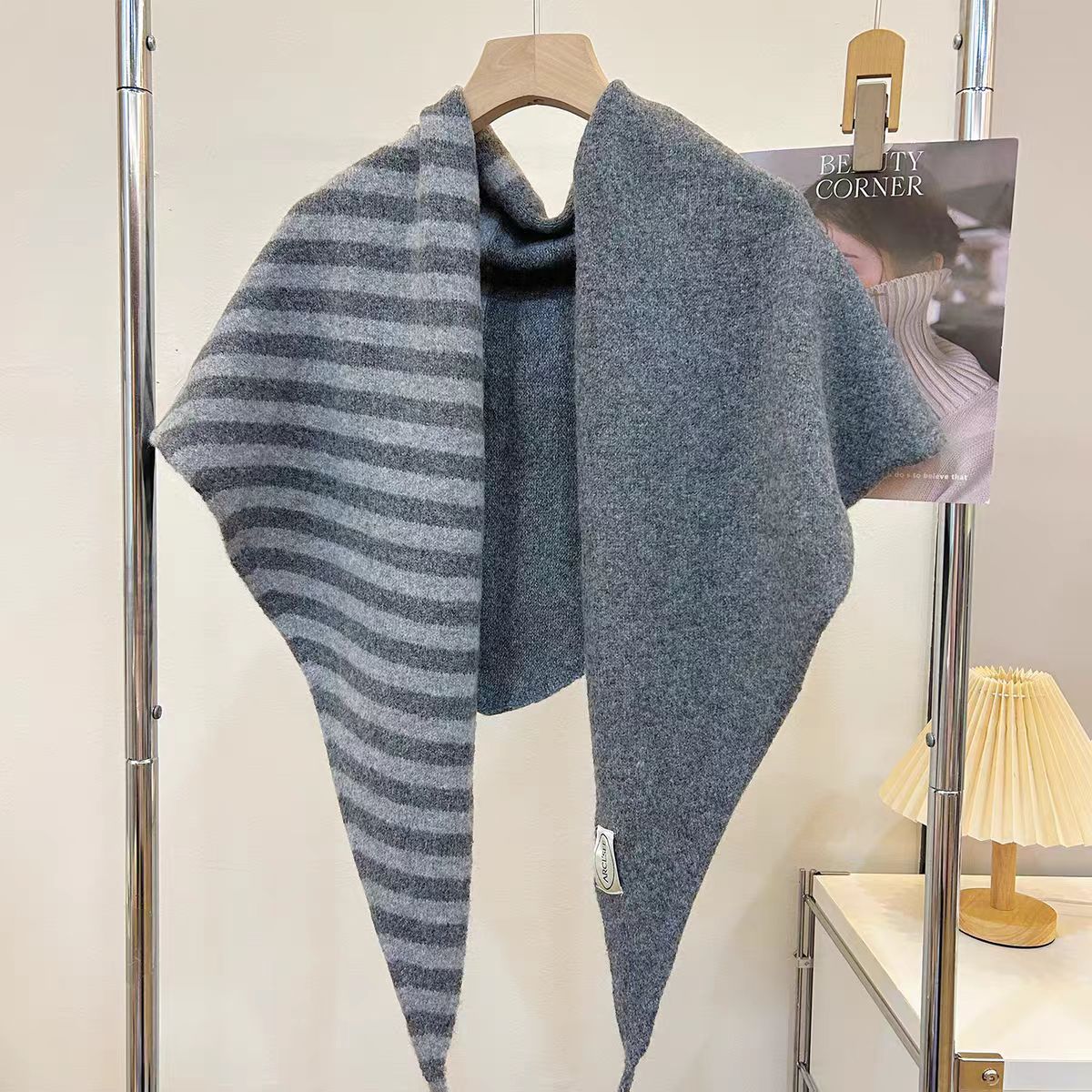 Women's Wool Fall Winter Knit Striped Fleece-Lined Color-Block Shawls Scarves Scarf