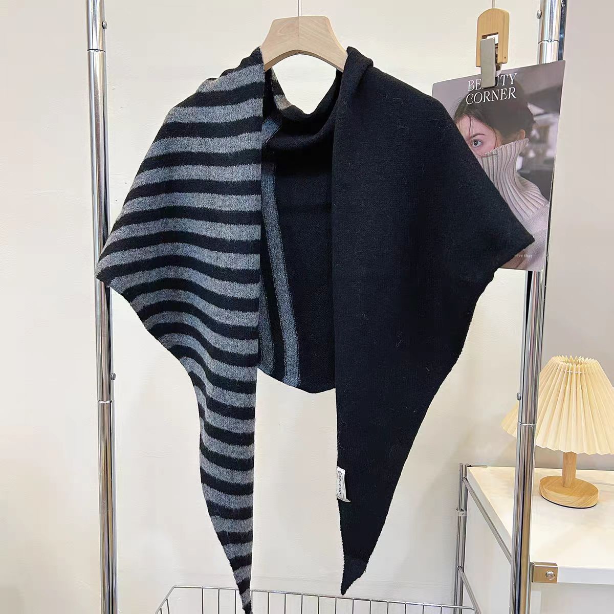 Women's Wool Fall Winter Knit Striped Fleece-Lined Color-Block Shawls Scarves Scarf