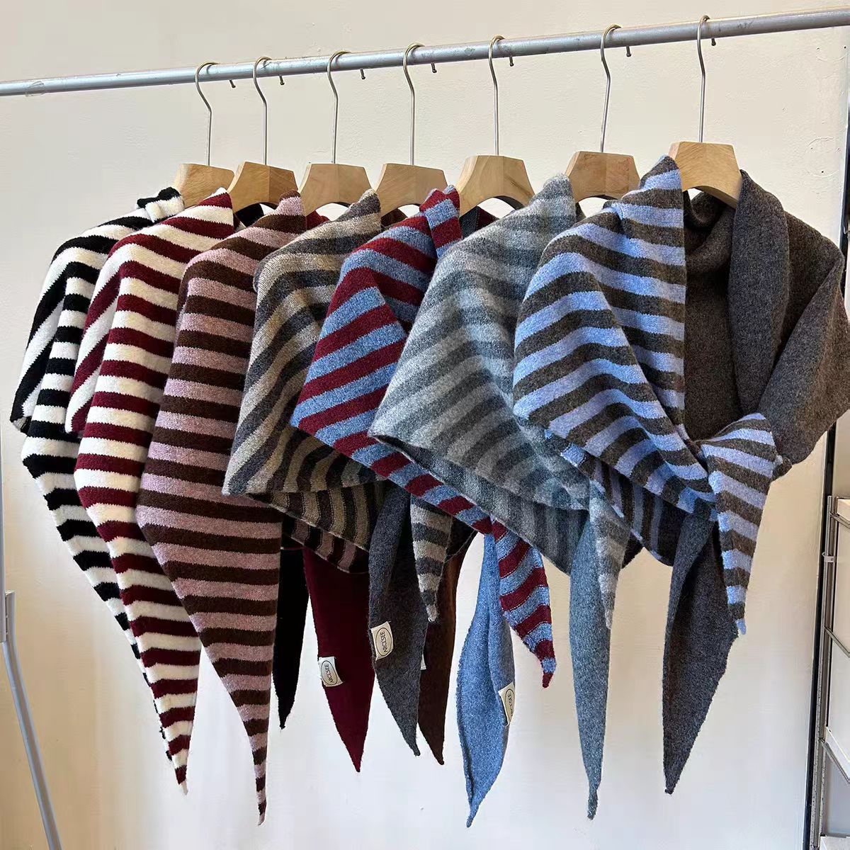 Women's Wool Fall Winter Knit Striped Fleece-Lined Color-Block Shawls Scarves Scarf