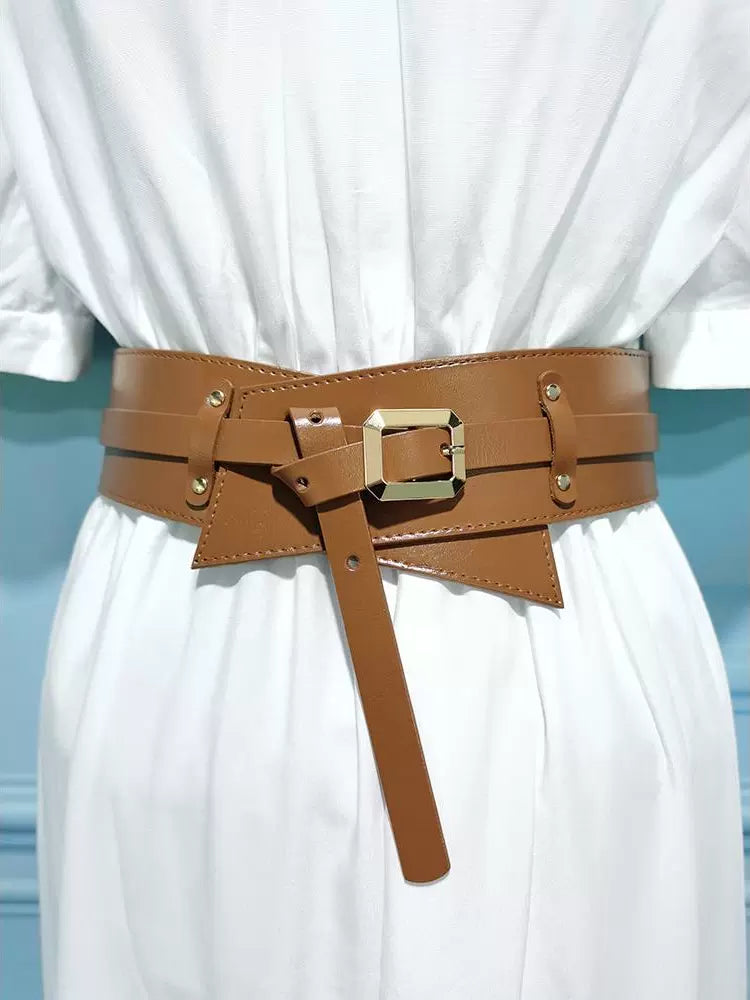 Women's Wide Waist-defining Knit Slim-waist Leather Dress Belt Waist-cinching Everyday Jeans for Date Night Gift Party Versatile Office Vacation