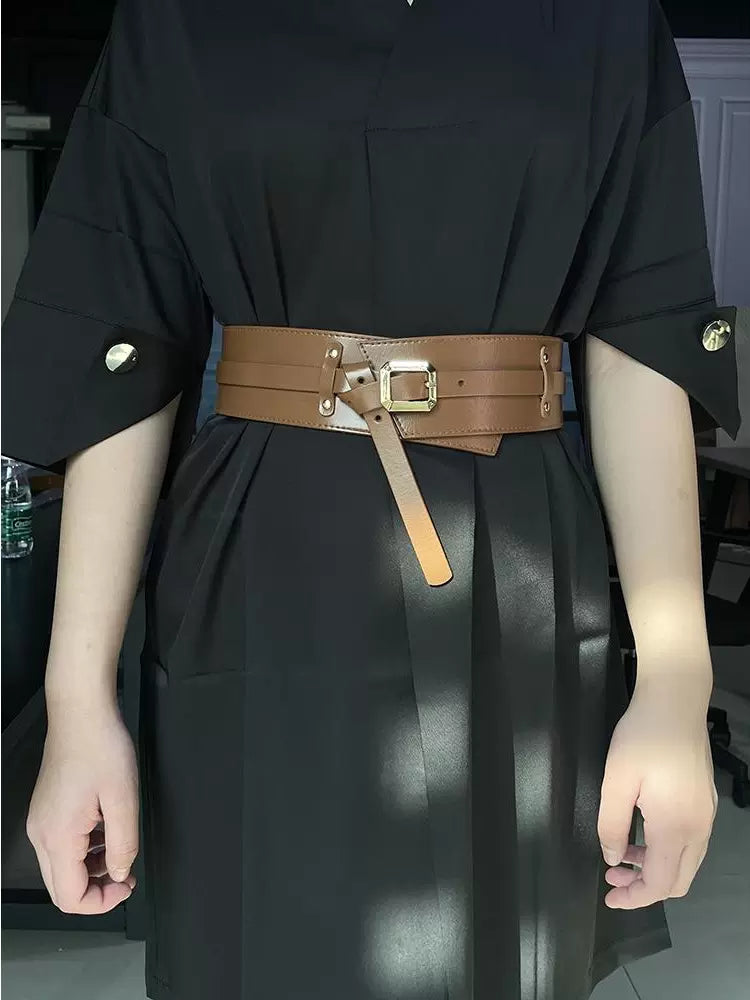 Women's Wide Waist-defining Knit Slim-waist Leather Dress Belt Waist-cinching Everyday Jeans for Date Night Gift Party Versatile Office Vacation