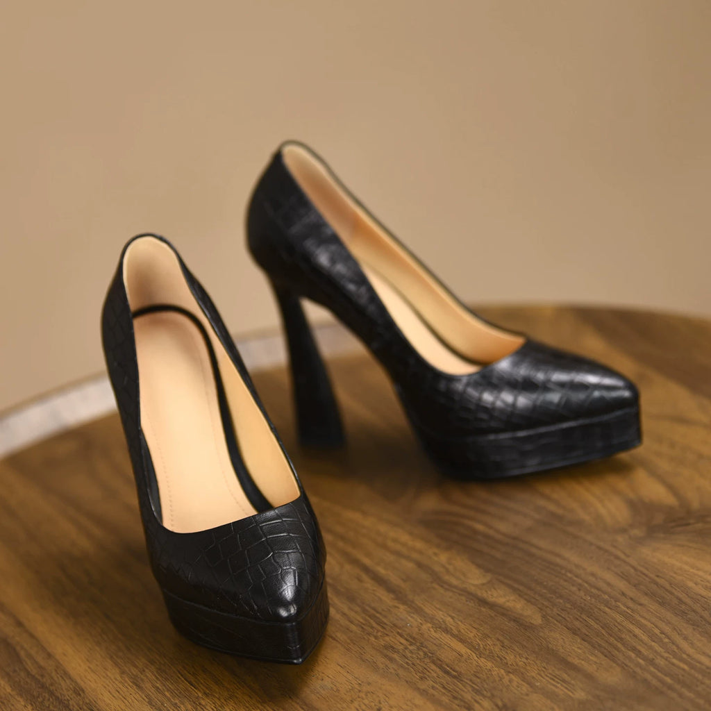 Women's Chunky Sole Platform Pointed Toe Block Heel High Heel Pumps Closed-Toe Dress Heels Wedding Guest Cocktail Party