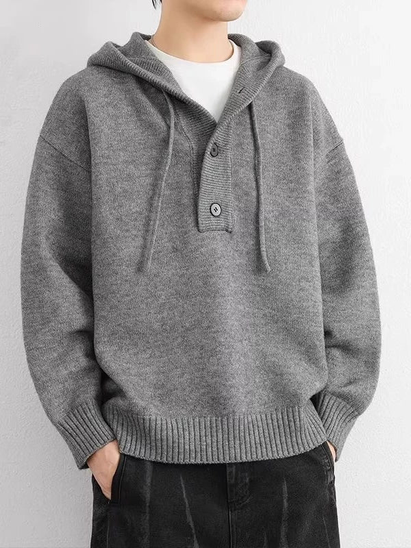 Men's Fall Winter Hooded Oversized Relaxed Casual Sweater Knit Pullover Top for Office Layering Spring Travel Everyday Date Night Holiday Party