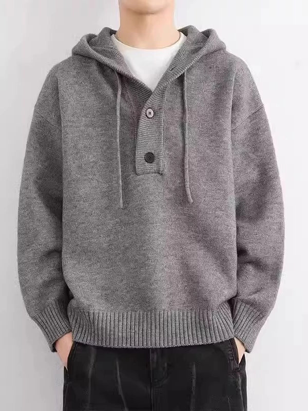 Men's Fall Winter Hooded Oversized Relaxed Casual Sweater Knit Pullover Top for Office Layering Spring Travel Everyday Date Night Holiday Party