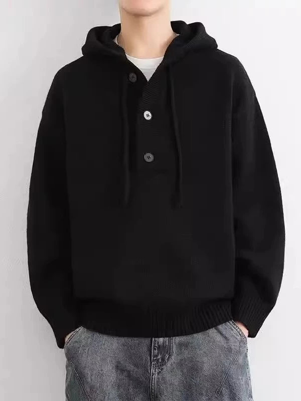 Men's Fall Winter Hooded Oversized Relaxed Casual Sweater Knit Pullover Top for Office Layering Spring Travel Everyday Date Night Holiday Party