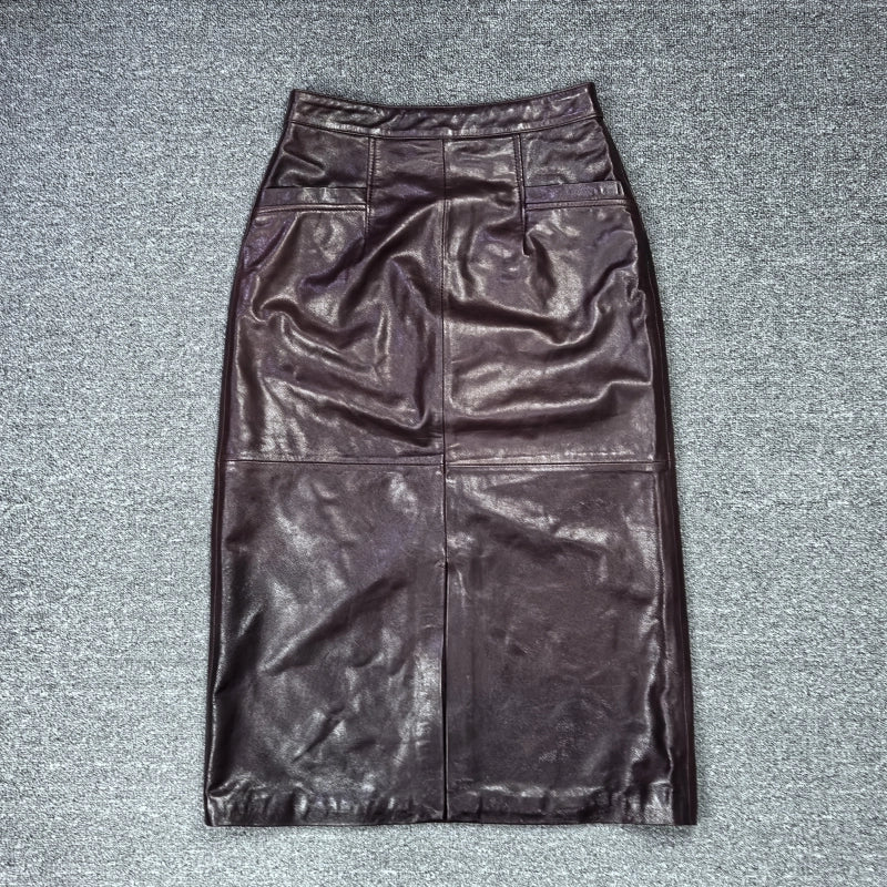 Women's Waist-Defining Leather-Look Slit Longline Bodycon High-Waist Slim-Fit Clothing Top Weekend Everyday
