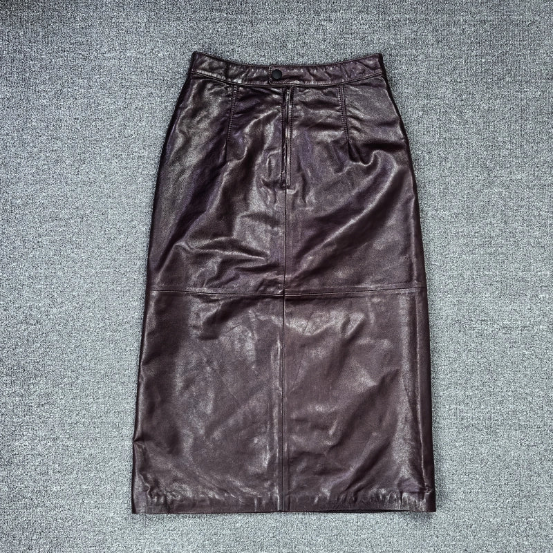 Women's Waist-Defining Leather-Look Slit Longline Bodycon High-Waist Slim-Fit Clothing Top Weekend Everyday