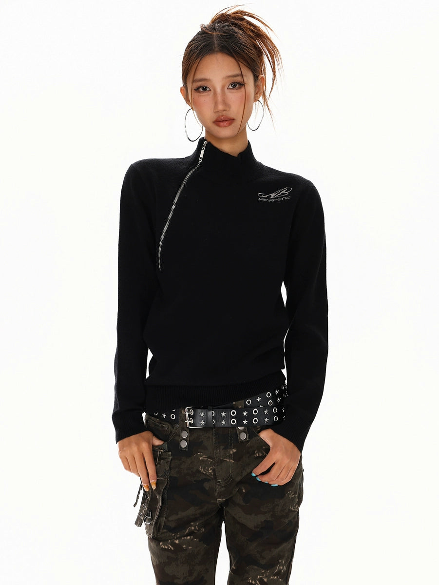 Women's Mock Neck Oversized Cropped Zip Retro Sweater Knit Pullover Top for Fall Winter Spring Travel Office Everyday