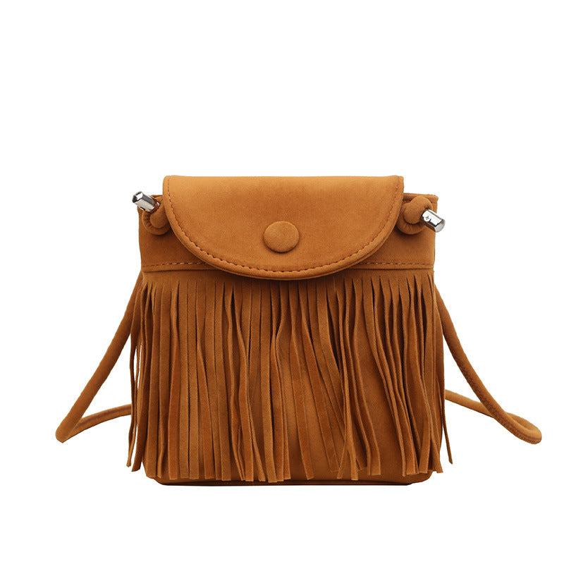 Women's Large-Capacity Minimalist Tassel Suede-Look Hong Kong Vintage Retro Casual Handbag Shoulder Crossbody Purse for Work and Travel Office School Everyday