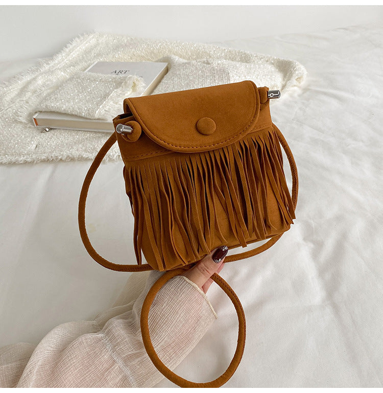 Women's Large-Capacity Minimalist Tassel Suede-Look Hong Kong Vintage Retro Casual Handbag Shoulder Crossbody Purse for Work and Travel Office School Everyday