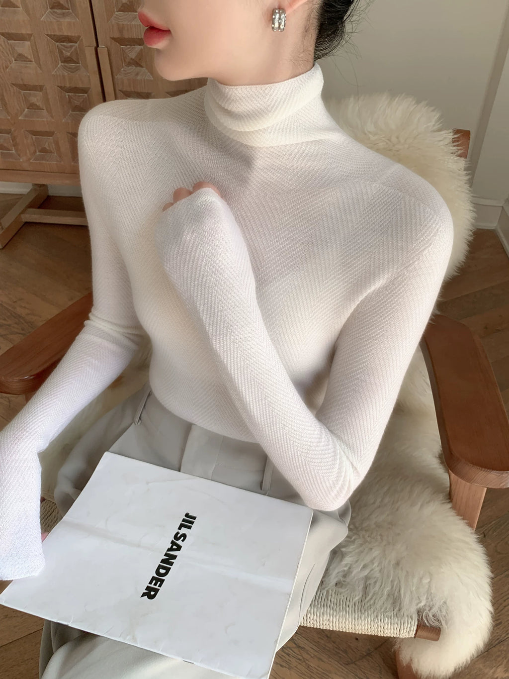 Women's Wool Fall Winter Herringbone Sweater Knit Pullover Top for Casual Outfits Spring Travel Office Everyday Date Night