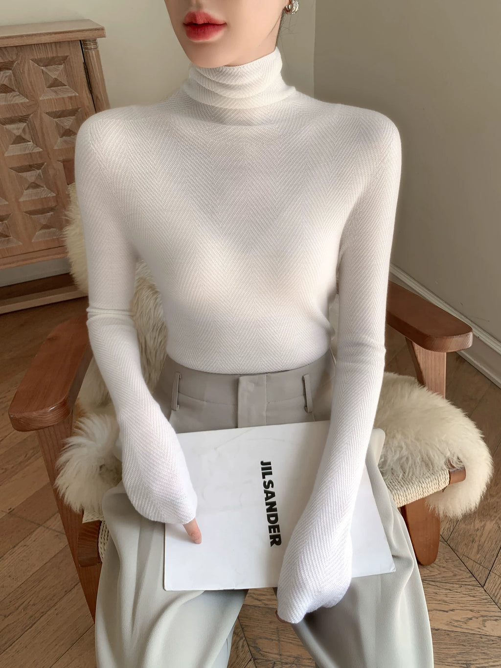 Women's Wool Fall Winter Herringbone Sweater Knit Pullover Top for Casual Outfits Spring Travel Office Everyday Date Night