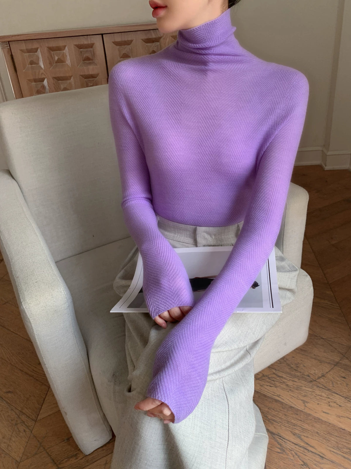 Women's Wool Fall Winter Herringbone Sweater Knit Pullover Top for Casual Outfits Spring Travel Office Everyday Date Night