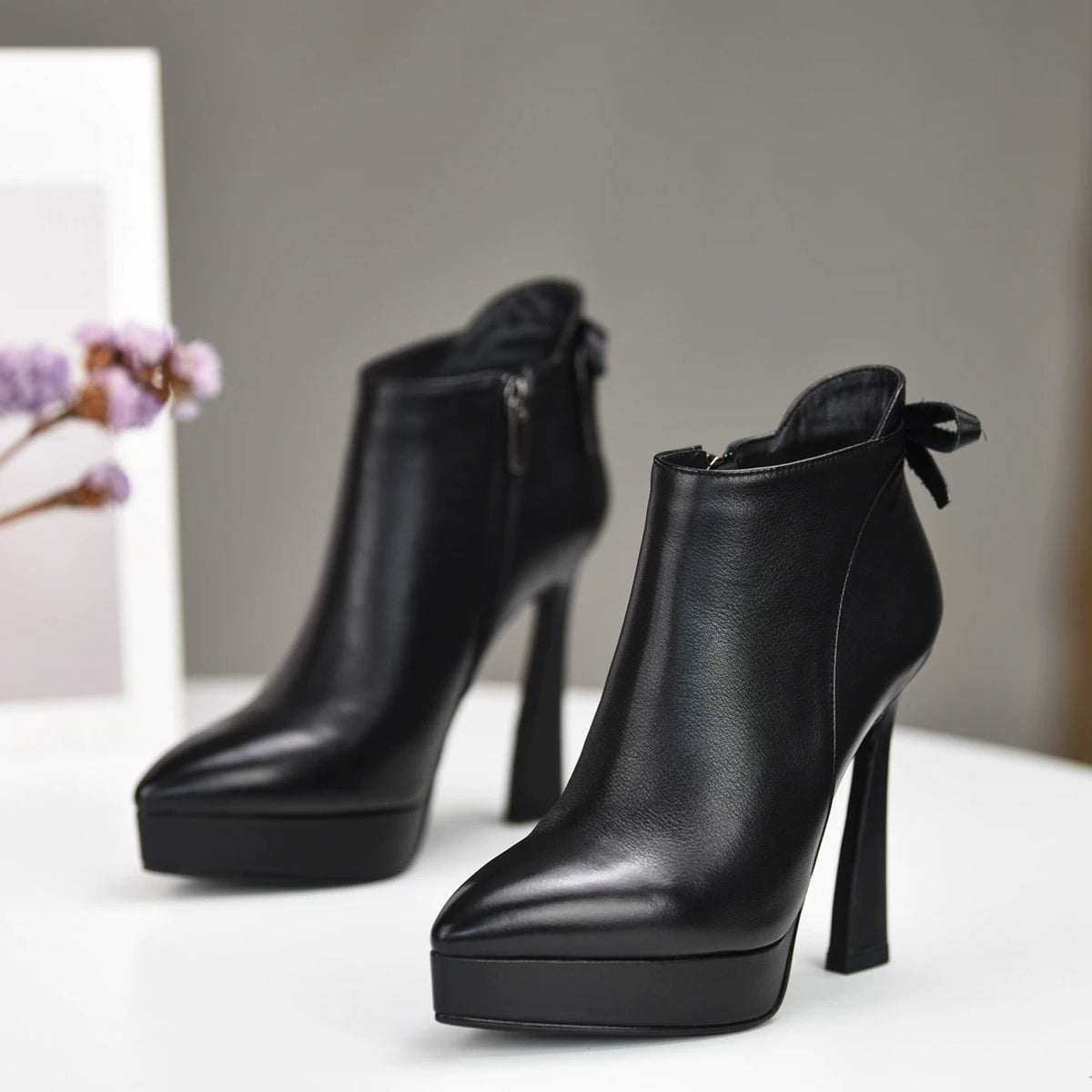 Women's Fall Winter Chunky Sole Pointed Toe Block Heel High Heel Ankle Boots for Office and Weekend Streetwear Everyday Wear Date Night Wedding Guest