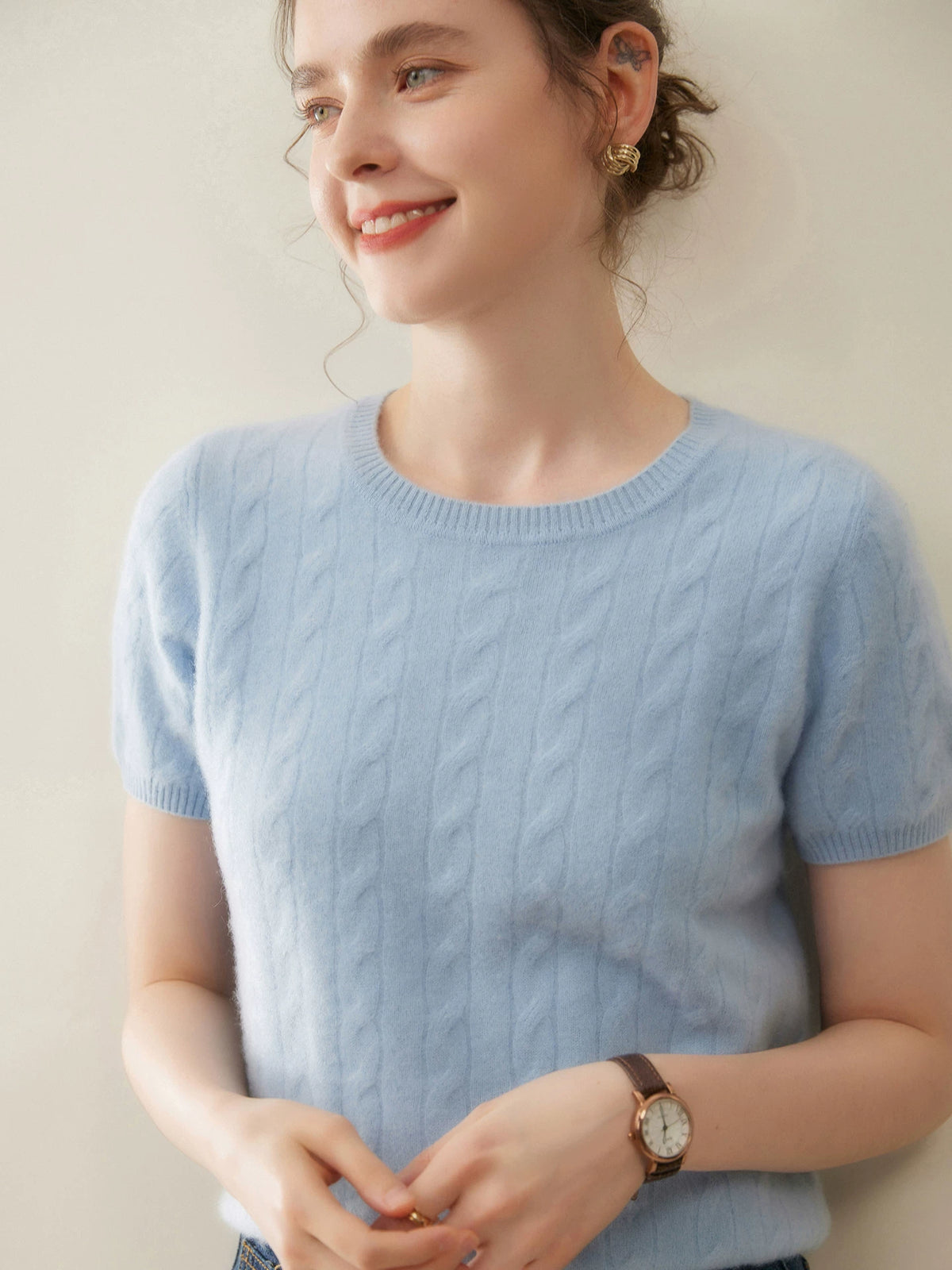 Women's Wool Fall Winter Knit Cropped Retro T-Shirt Casual Tee for Date Night Streetwear Everyday Wear Weekend Holiday Party