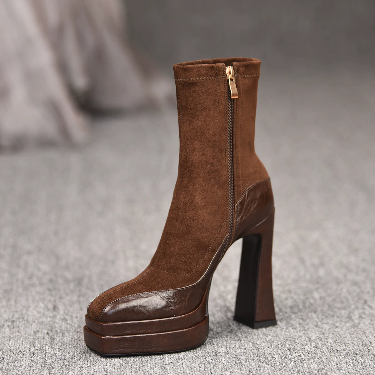 Women's Fall Winter Chunky Sole Block Heel High Heel Slim Ankle Boots for Office and Weekend Streetwear Everyday Wear