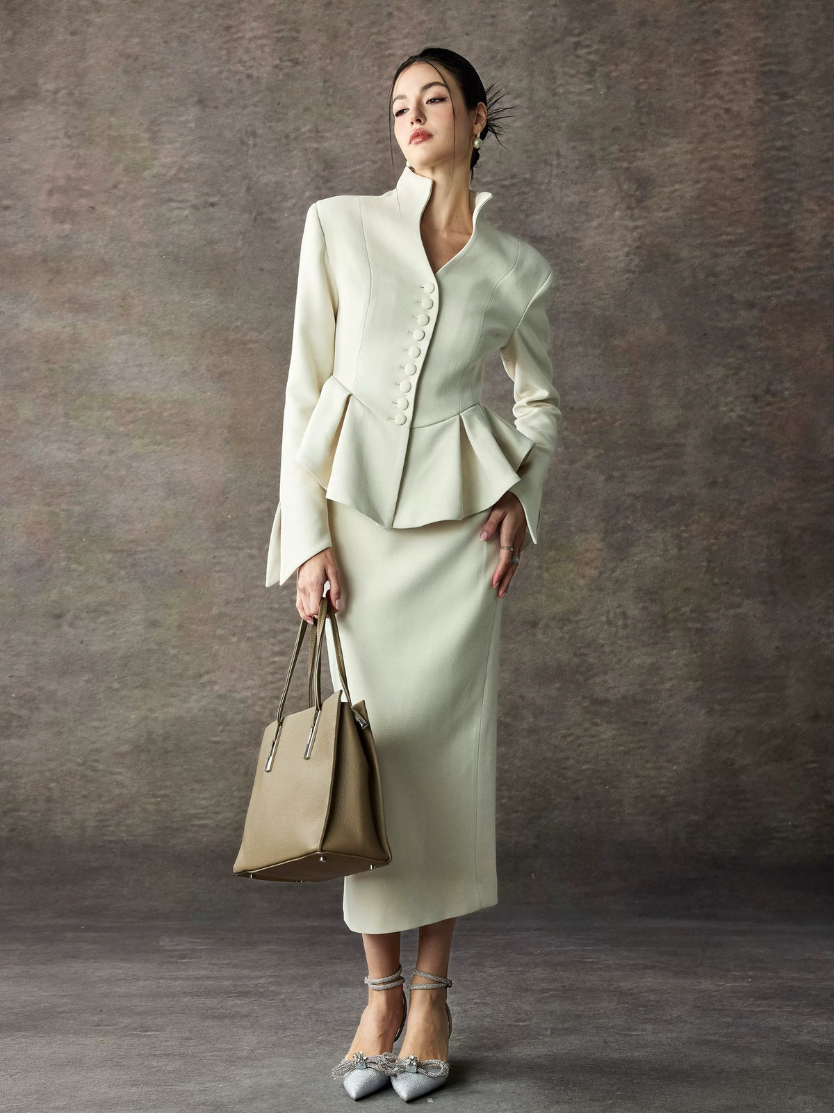 Women's Straight Bodycon Mandarin Collar New Chinese-Style Two-Piece Set for Office Workwear Wedding Guest Business Casual Travel Weekend At Home