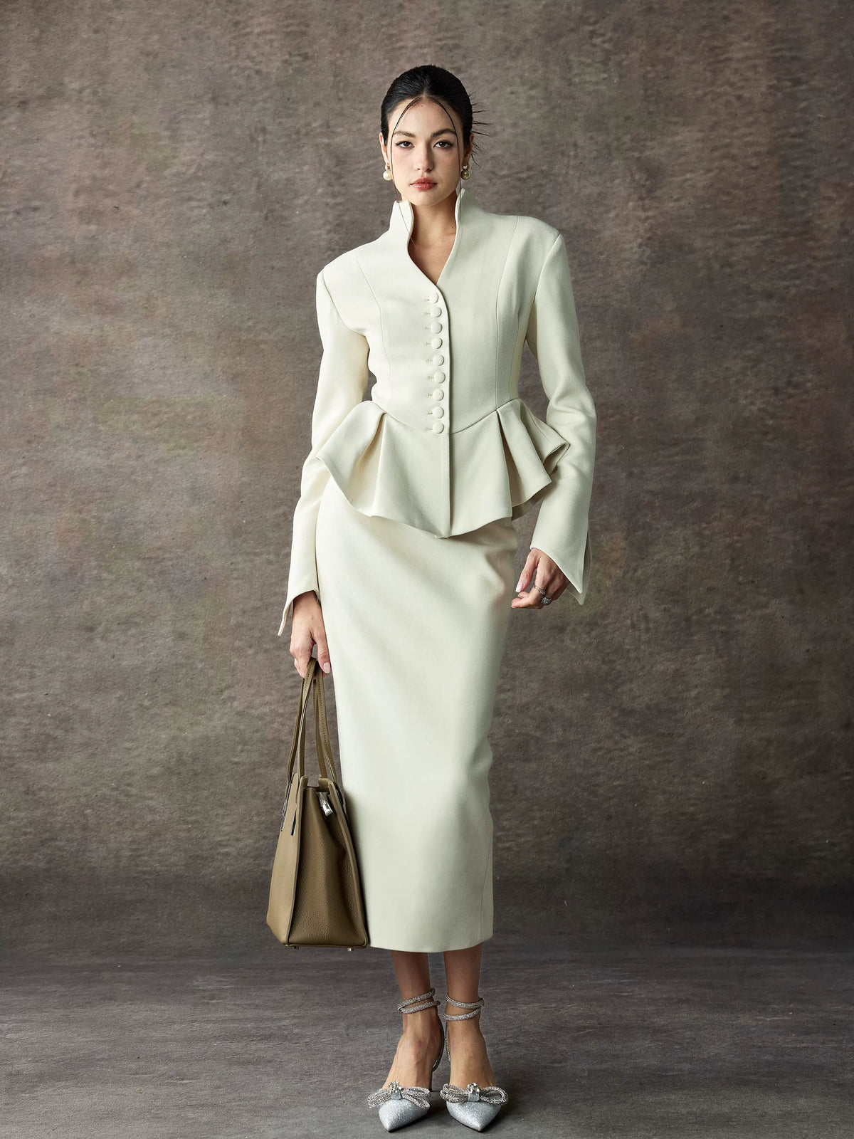 Women's Straight Bodycon Mandarin Collar New Chinese-Style Two-Piece Set for Office Workwear Wedding Guest Business Casual Travel Weekend At Home