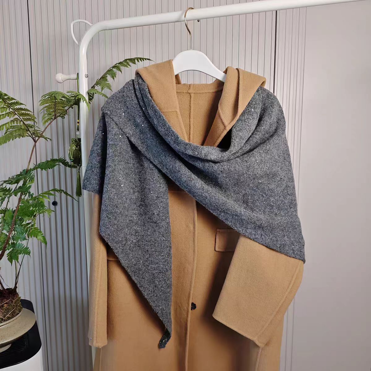 Women's Wool Glitter Fall Winter Knit Fleece-lined Korean-style Shawls Scarves Scarf