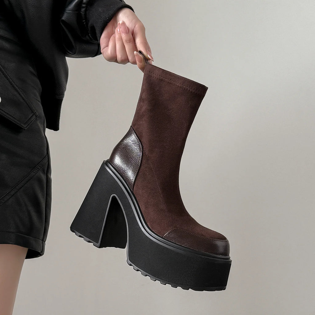 Women's Fall Winter Chunky Sole Block Heel High Heel Slim Ankle Boots for Office and Weekend Streetwear Everyday Wear Date Night Wedding Guest