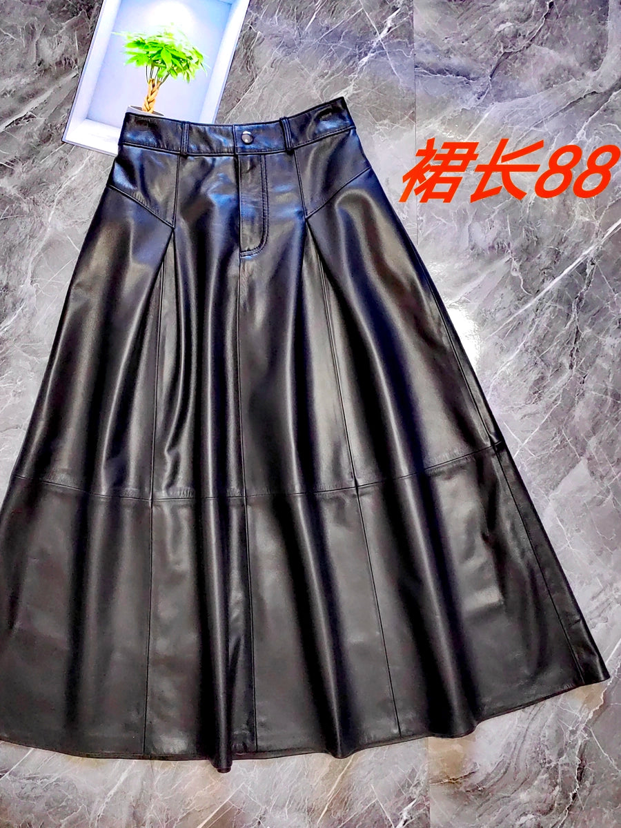 Women's Fall Winter Leather-Look Office A-Line Maxi Workwear Skirt Weekend Everyday
