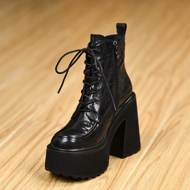 Women's Fall Winter Chunky Sole Block Heel High Heel Lace-Up Martin Combat Boots Ankle for Office and Weekend Streetwear Everyday Wear Date Night Wedding Guest