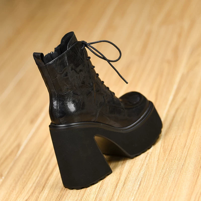 Women's Fall Winter Chunky Sole Block Heel High Heel Lace-Up Martin Combat Boots Ankle for Office and Weekend Streetwear Everyday Wear Date Night Wedding Guest