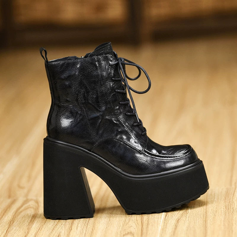 Women's Fall Winter Chunky Sole Block Heel High Heel Lace-Up Martin Combat Boots Ankle for Office and Weekend Streetwear Everyday Wear Date Night Wedding Guest