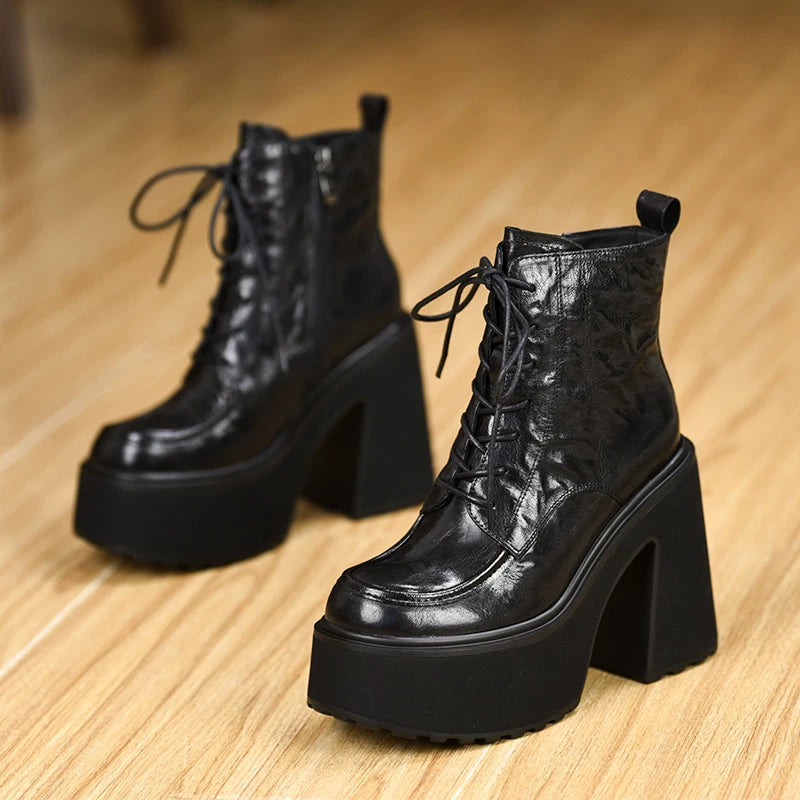 Women's Fall Winter Chunky Sole Block Heel High Heel Lace-Up Martin Combat Boots Ankle for Office and Weekend Streetwear Everyday Wear Date Night Wedding Guest