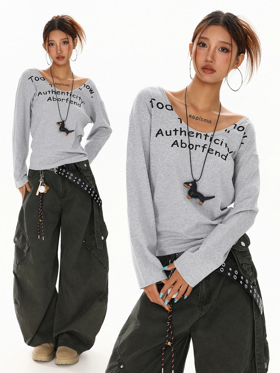 Women's Off-Shoulder Oversized Long Sleeve Retro T-Shirt Casual Tee for Date Night Streetwear Everyday Wear Summer Weekend
