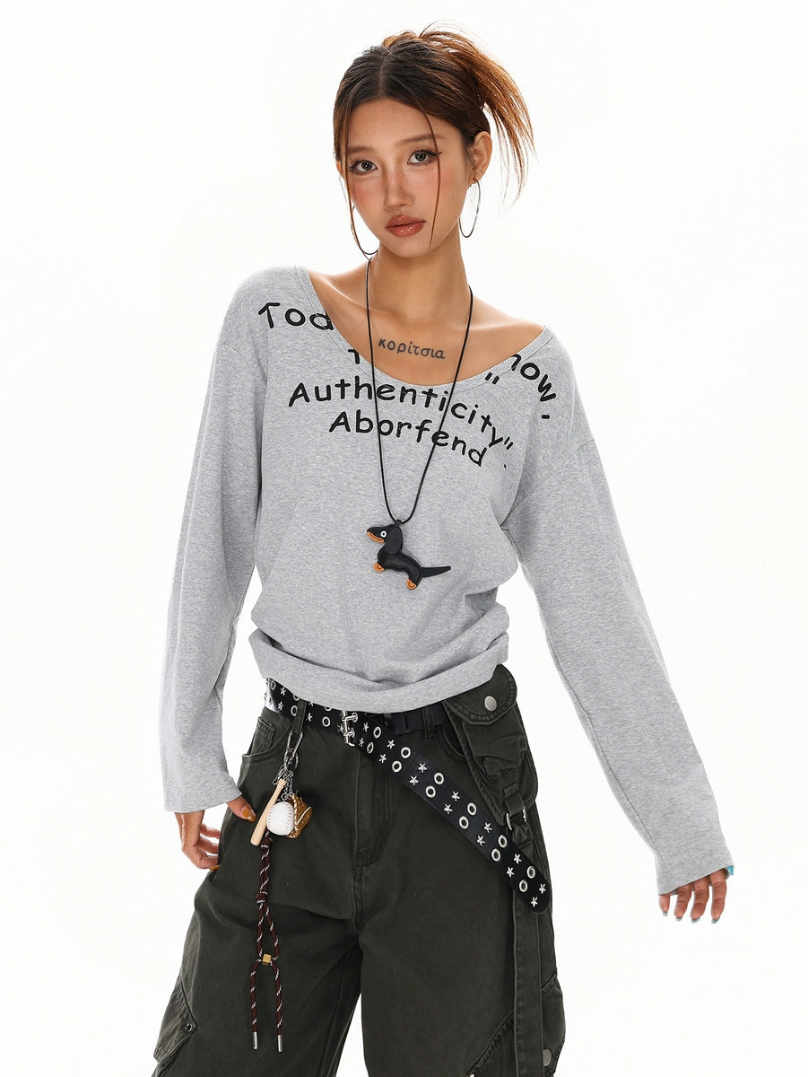 Women's Off-Shoulder Oversized Long Sleeve Retro T-Shirt Casual Tee for Date Night Streetwear Everyday Wear Summer Weekend
