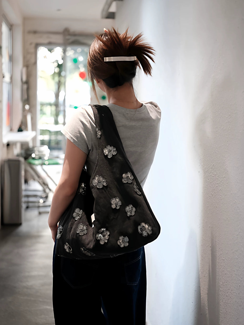 Women's Large-capacity Canvas Floral Elegant Hobo Bag Slouchy Shoulder Purse Work Travel Everyday Purse