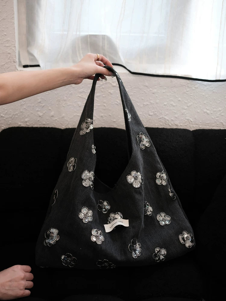 Women's Large-capacity Canvas Floral Elegant Hobo Bag Slouchy Shoulder Purse Work Travel Everyday Purse