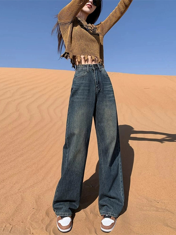 Women's Straight High-waist Oversized Slim-fit Wide-leg Jeans for Casual Outfits Everyday Office Slimming Weekend Date Night