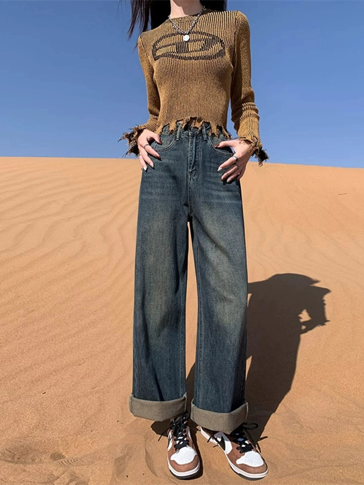 Women's Straight High-waist Oversized Slim-fit Wide-leg Jeans for Casual Outfits Everyday Office Slimming Weekend Date Night