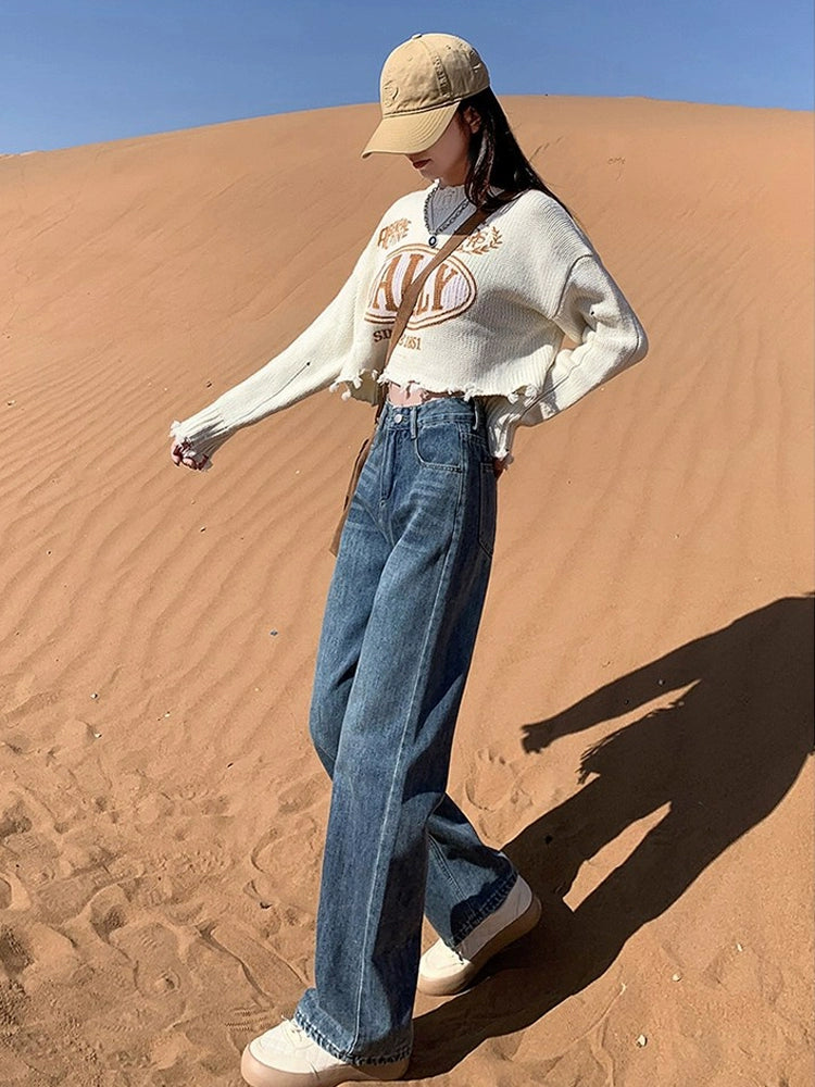 Women's Straight High-waist Oversized Slim-fit Wide-leg Jeans for Casual Outfits Everyday Office Slimming Weekend Date Night