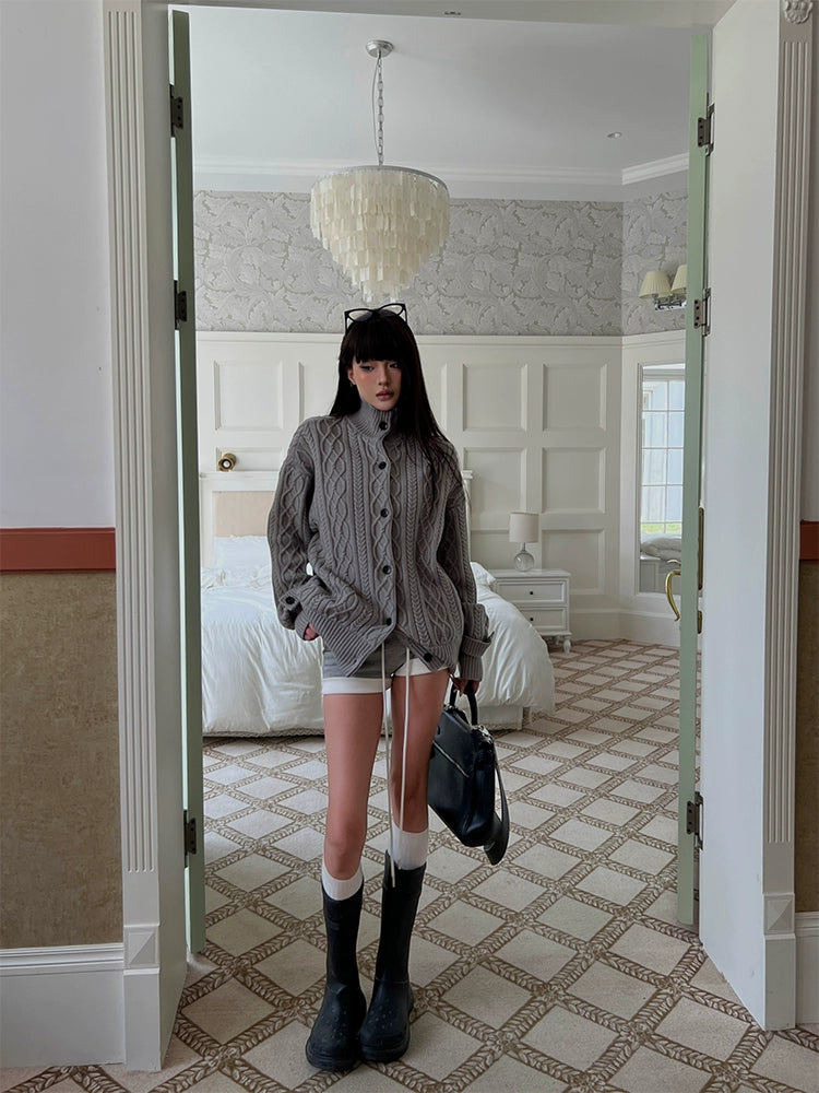 Women's Mandarin Collar Oversized Relaxed Retro Sweater Knit Pullover Top for Fall Winter Spring Travel Office Everyday Date Night