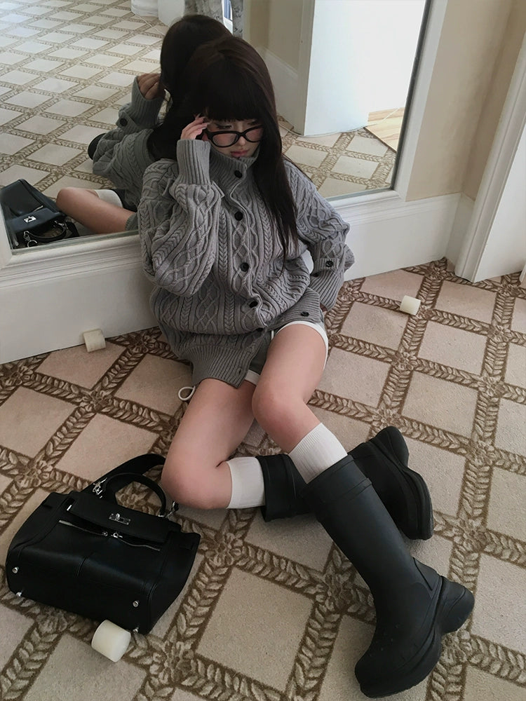 Women's Mandarin Collar Oversized Relaxed Retro Sweater Knit Pullover Top for Fall Winter Spring Travel Office Everyday Date Night