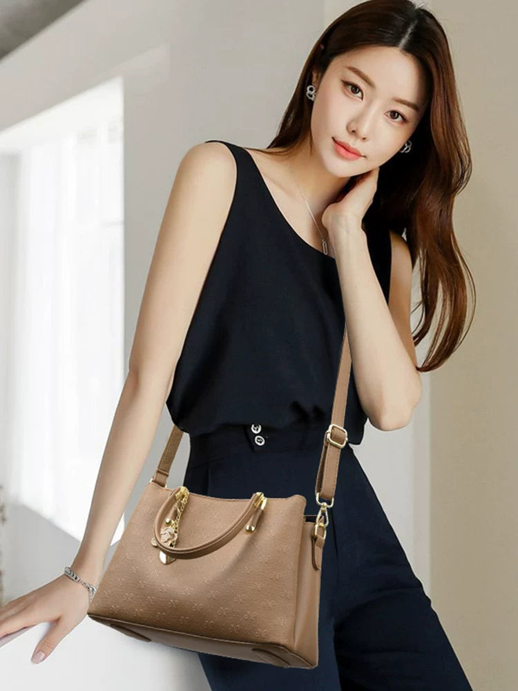 Women's Large-capacity Leather Bridal Handbag Shoulder Crossbody Purse Work Travel Everyday Purse