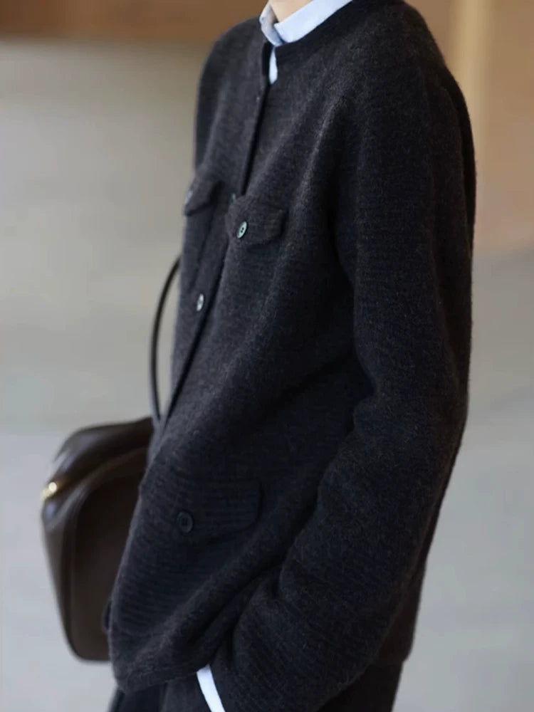 Women's Black Workwear Quiet-Luxury Casual Hoodie Cardigan Open-Front Sweatshirt Jacket for Office Outfits Fall Spring Travel Everyday Date Night
