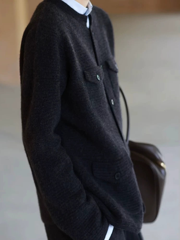 Women's Black Workwear Quiet-Luxury Casual Hoodie Cardigan Open-Front Sweatshirt Jacket for Office Outfits Fall Spring Travel Everyday Date Night