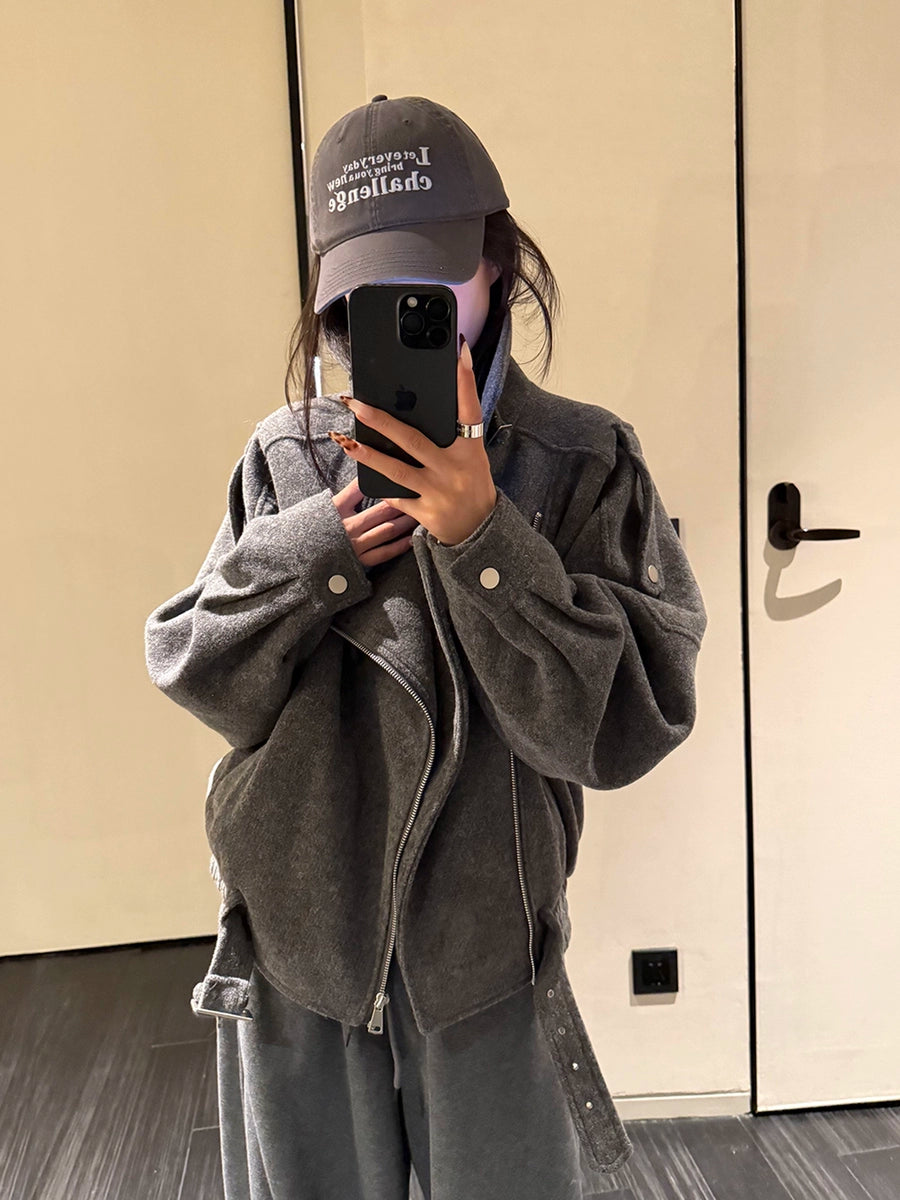 Women's Grey Petite Cropped Zip Relaxed Winter Coat for Fall Layering Travel Office Holiday Date Night